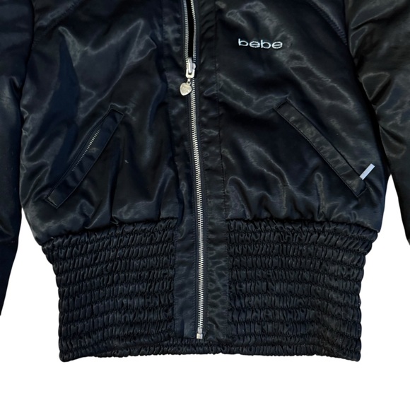 Bebe Y2K Black Puffer Jacket Goose Down Feather Rabbit Fur Lining - Picture 4 of 7